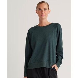 Quince Flowknit Pullover Crew Heather Green Raglan Sweatshirt Medium L857331